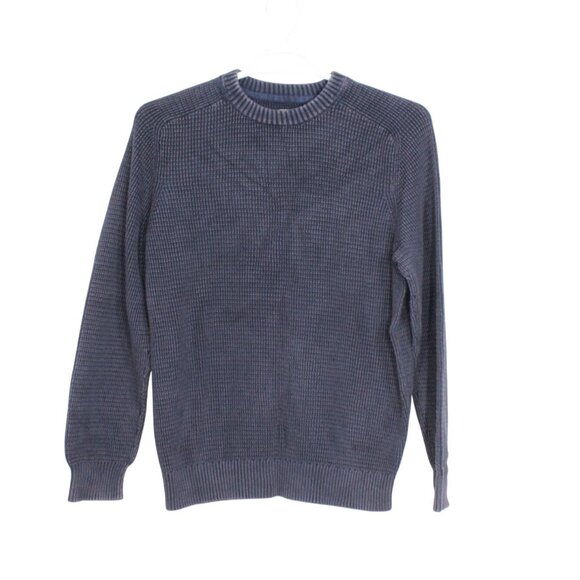 LL Bean Sunwashed Textured Cotton Sweater Crewneck Classic Navy Size M - Picture 1 of 8